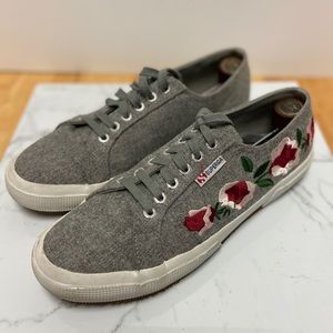 Superga gray floral embroidered sneakers
